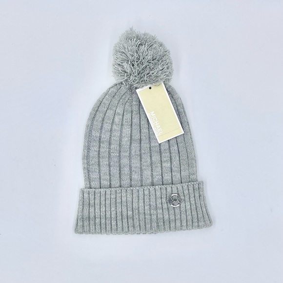 NEW Michael Kors Pom-Pom Knit Gray Beanie Hat Women’s OS - Picture 1 of 5
